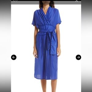 MUNTHE Organic Cotton and Silk Grenadine Tie Belt V Neck Dress size 38